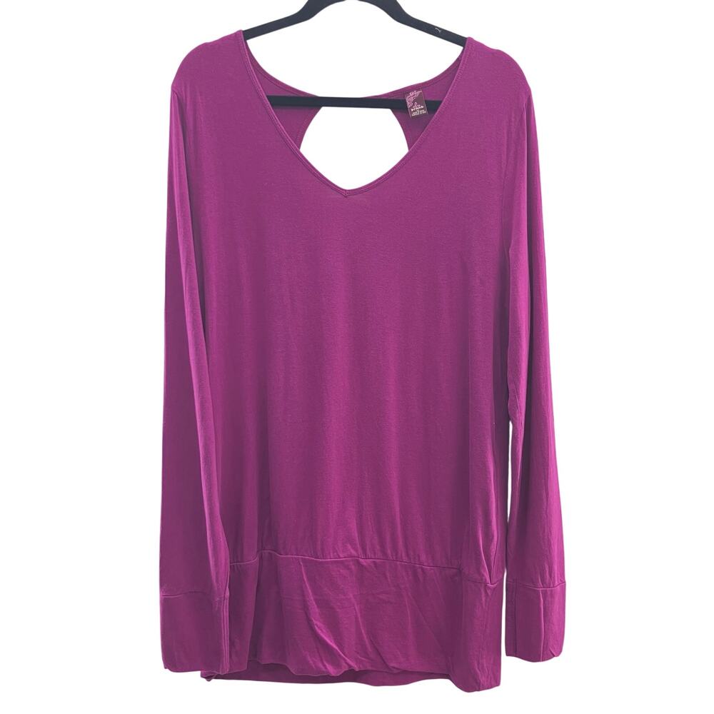 Prana Purple Fuchsia Cut Out Back V Neck Long Sleeve Lightweight Tunic Shirt Top